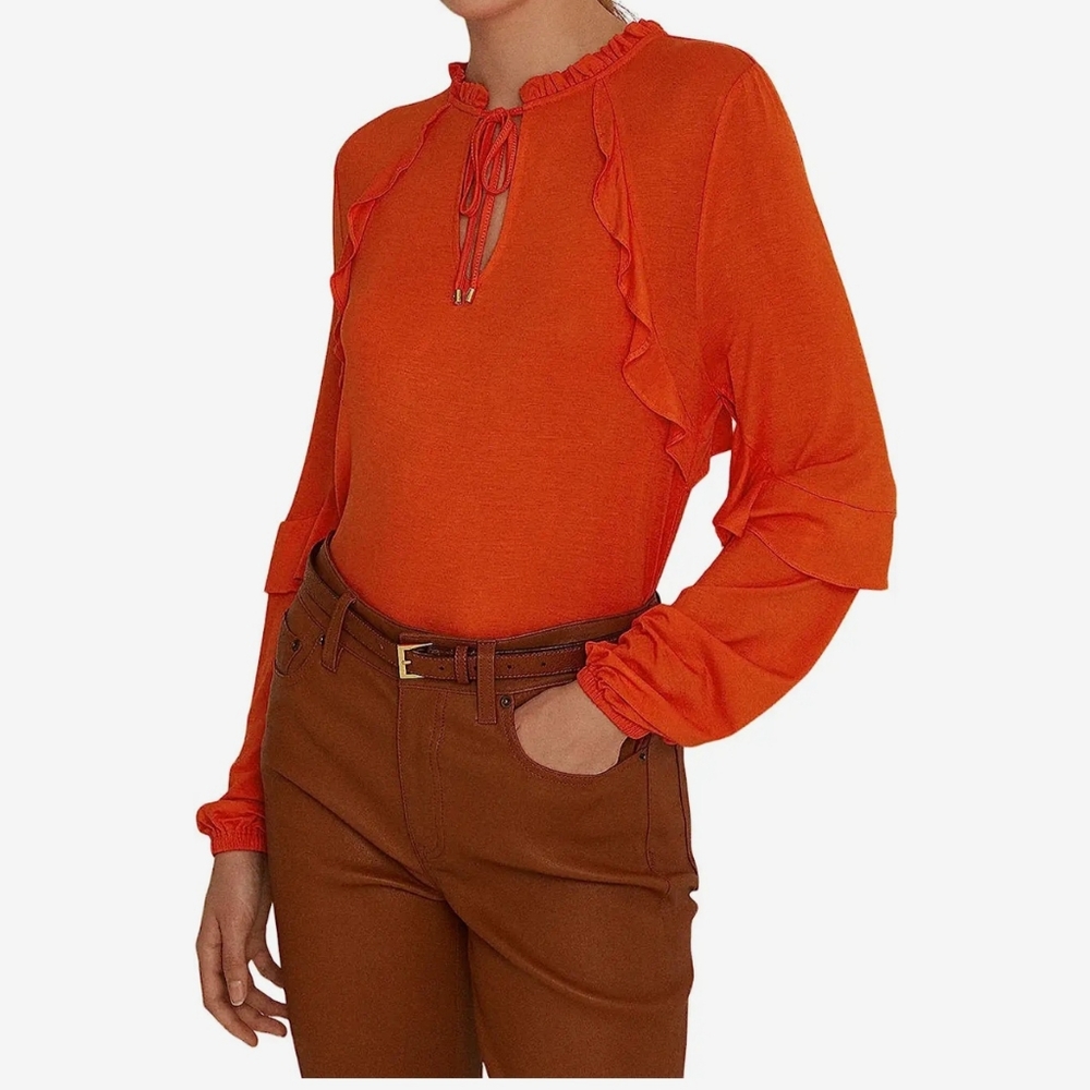 Ralph Lauren Ruffle Trim Long Sleeve Blouse